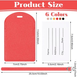 IONPSHG 6 Pack Luggage Tag PU Leather Travel Tags Suitcase Labels Adjustable Strap with Name ID Bright Color Baggage Tags Suitcase Tags Travel Accessories Tags for Luggage Privacy Cover