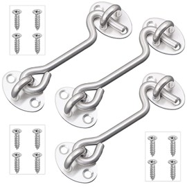Senshuomy Hook Eye Latch Door Lock, Silver Cabin Hooks Stainless Steel Heavy Duty Gate Latch with Screws for Cabinet Closet Door Window Garage Gate, Sliding Door, Bedroom (75mm)