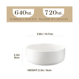 MALACASA 24 OZ Cereal Bowls, 5.8 Inch Soup Bowls Ceramic Bowl Sets of 4, Breakfast Bowls Set for Kitchen, Dishwasher Microwave Oven Safe, White, Series LUNA