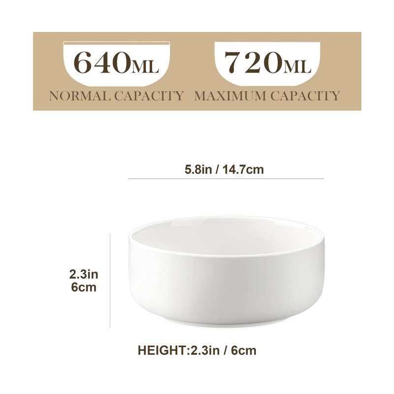 MALACASA 24 OZ Cereal Bowls, 5.8 Inch Soup Bowls Ceramic