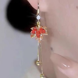 Fall Earrings for Women Red Maple Leaf Stud Autumn Fall Maple Leaf Rhinestone Earrings Fall Jewelry for Women Thanksgiving Festival (Red, One Size)