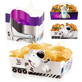 24Pcs Outer Space Themed Paper Food Trays Astronaut & Rocket Themed Disposable Snack Bowls for Astronaut Galaxy Birthday Party Supplies