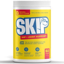 SKIP Hip + Joint Supplement for Dogs - 60 Chews - Advanced Glucosamine, Chondroitin, MSM, & Green-Lipped Mussel for Enhanced Mobility & Joint Comfort - Delicious Natural Duck Flavor - Vet-Approved