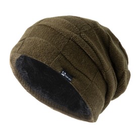 TOP-EX XL/XXL 100% Merino Wool Slouch Beanie Men's Hat Women's Winter Warm Fleece Knitted Hat, 94608A_Army Green