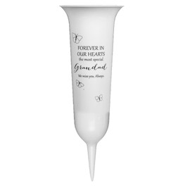 Memorial Grave Flower Pot - 33cm tall Sturdy White Memorial Graveside Flower Vase with Spike from the Thoughts of You range (Grandad 0452)