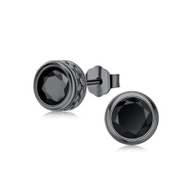 KQ&TTENG 18K Black Gold Plated Round Black Zircon Stud Earrings for Mens Womens Pierced Mens Earrings Jewelry Gift for Father's Day Gifts