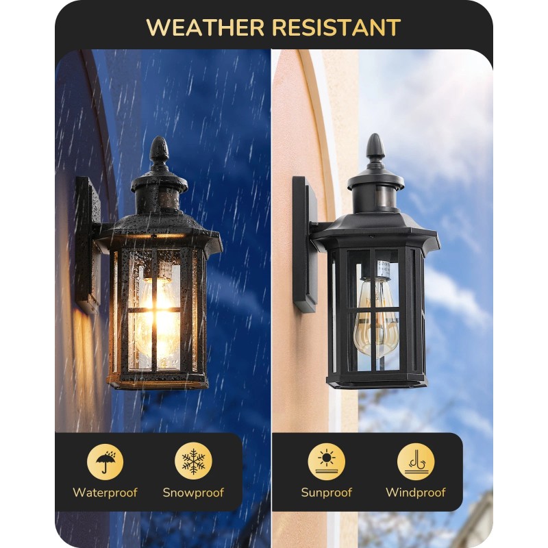 EDISHINE Outdoor Motion Sensor Porch Light Dusk to Dawn Wall