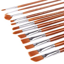 H&S Paint Brush Set - For Oil, Watercolour & Acrylic Painting - Professional Flat and Round Artist Paintbrushes - Made With Synthetic Hair - Pack of 12 Brushes for Artists