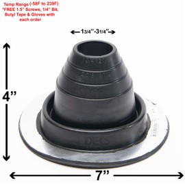 Dektite Metal Roof Pipe Flashing Boots Kit - Comes With Free Screws, Hex Bit Diver, and Pair of Nitrile Coated Gloves (#2, Black - Round Base)