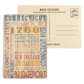 Connecticut, Rustic Typography (4x6 Birch Wood Postcards, 2-Pack Stationary, Rustic Home Wall Decor)