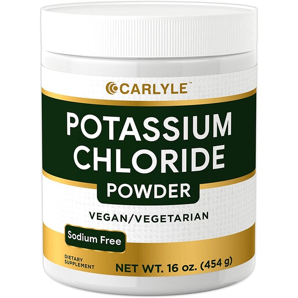 Potassium Chloride Powder Supplement 16 oz | Food Grade | Salt Substitute | Vegan, Vegetarian, Non-GMO, Gluten Free | by Carlyle