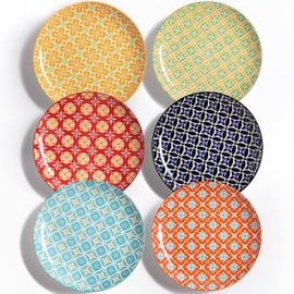 Metahom 10" Ceramic Dinner Plates, Porcelain Dessert Salad Plate Set, Colorful Serving Dishes for Pasta, Pancakes, Steak, Set of 6, Dishwasher & Microwave Safe