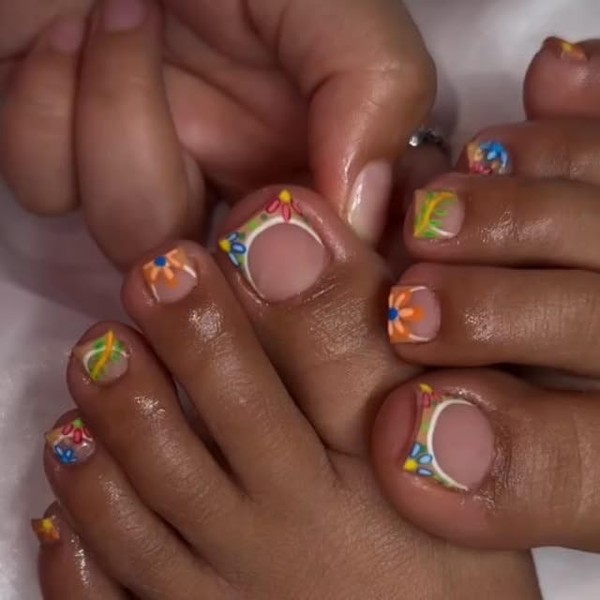 French Tip Press on Toe Nails Spring Fake Toenails with