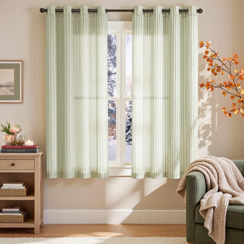 JINCHAN Linen Curtains for Living Room Sage Green on Beige