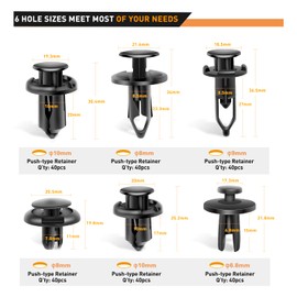 GOOACC 240PCS Car Retainer 6.3mm 8mm 9mm 10mm Expansion Screws Replacement Kit Bumper Push Rivet Clips, 1PC Fastener Remover,Black