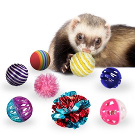 SunGrow Mix Balls for Ferrets, Multi-Sensory Fun Activity Set, Mind and Body Exercise, Teeth Care, Pet Enrichment, Assorted Foam, Jingle, Crinkle, Sisal, Coil, Pompom Balls, 30 Pcs