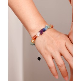 Jewever 7 Chakra Stone Bracelet for Women Chip Tumbled Real Reiki Crystals and Gemstones Anti Anxiety Relax Meditation Yoga Balance Spiritual Bracelets