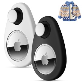 2 Pack Airtag Holder for Kids Hidden,GPS Tracker Case, Anti-Removal Airtag Silicone Case with Pins, Suitable for Children, Elderly, Pets, Backpack, Luggage(White,Black)