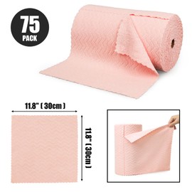 SOOWASH Microfiber Cleaning Cloths Roll 75 Pack 11.8" x 11.8" Lint Free Cleaning Cloth Ultra Absorbent Tear Away Towels Reusable Rags Cars Kitchens Homes(Pink)