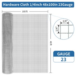 Zevemomo 48in x 100ft Hardware Cloth 23Gauge Home Garden Rabbit Cage, 48" x 100' 1/4inch, Silver Mesh Roll Galvanized After Welding