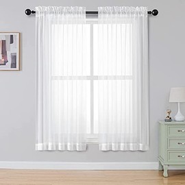 2 Paneles de Cortinas Traslúcidas, Cortinas Blancas Traslúcidas para Ventana (107 x 160 CM, Cada Uno), Cortinas Blackout Largas para Recámara, Cortinas Gasa para Cocina, Estar, Baño