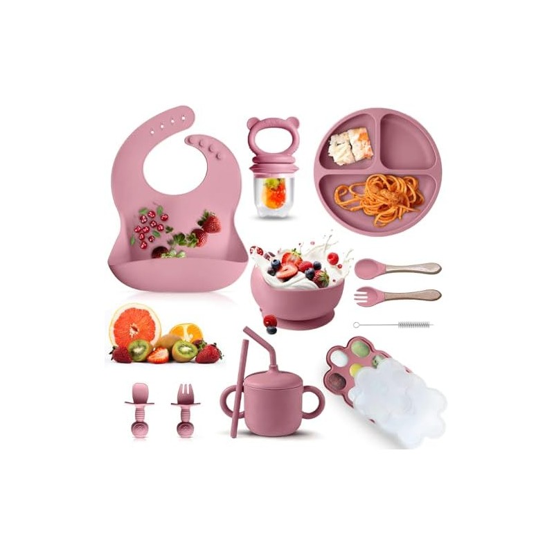 12PCS Vajillas Platos para Niño Silicona,Set Alimentacion Complementaria Niños,Set Alimentacion
