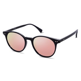 SOJOS Small Round Classic Polarized Sunglasses for Women Men Vintage Style UV400 Lens SJ2113, Black/Rose Gold