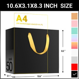 EUSOAR Small Paper Bags with Handles, 50 Pack 10.6x3.1x8.3 inches Black Golden Gift Bags, Shopping Bags Thank You Gift Bags for Business Craft Grocery Boutique Party Favor Wedding