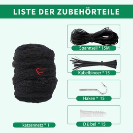 Tatamiyya Cat Net for Balcony, 5 x 2 m Cat Net, Wire-Reinforced, Balcony Net is Robust, Bite and Tear-Resistant, UV and Weather Resistant, for Balconies, Patios and Windows (Black)