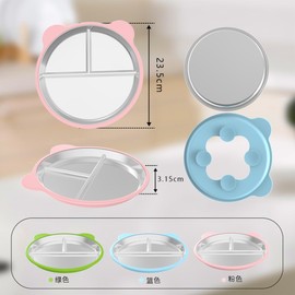 ZeiLaBang Kakadi Baby Plate with Suction Cup, Stainless Steel Suction Cup Plate, Stainless Steel Material Children's Plate, Children's Plate with Suction Cup, Car Baby Suction Cup Tableware, Split