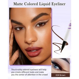 Waterproof Colored Liquid Eyeliner, Brown Matte Eyeliner Pen Long Lasting, Smudge Proof, Quick-Dry, Ultra-Fine Tip & High Pigmented Delineador De Ojos De Colores, Eye Makeup Bright Colors for Women-02