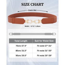 AWAYTR Women Skinny Stretchy Belt - Thin Elastic Waist Ladies Belt with Light Gold Buckle for Dress Pants(Black+Brown+White,90cm)