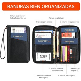 Lumbor37 Porta Pasaporte, RFID para Pasaporte Familiar, Organizador de Documentos de Viaje, Capacidad para 4 Pasaportes – Negro