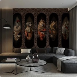 Animal Wall Murals Peel and Stick 148" Wx110 H Removable Vintage Europe 3D Wallpaper Dark Lion Zebra Wall Decor Canvas Wall Art for Bedroom Living Room Office
