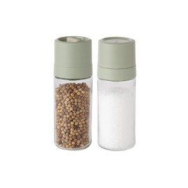 BergHOFF Balance 2Pc Grinder and Shaker Set 2" x 2" x 6", Glass Body, Recycled Material, Refillable, Adjustable Ceramic Fine/Coarse Grinding, For Salt & Pepper, Species
