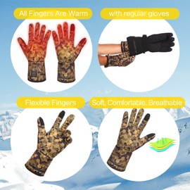 Heated Glove Liners for Men Women, Rechargeable Hand Warmers, Thin Camouflage Touchscreen Battery Electric Gloves Liner