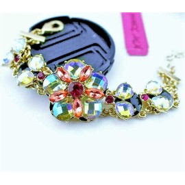 Betsey Johnson GORGEOUS High End RAINBOW Crystal FLOWER Rhinestone Betsey Johnson Bracelet 5759