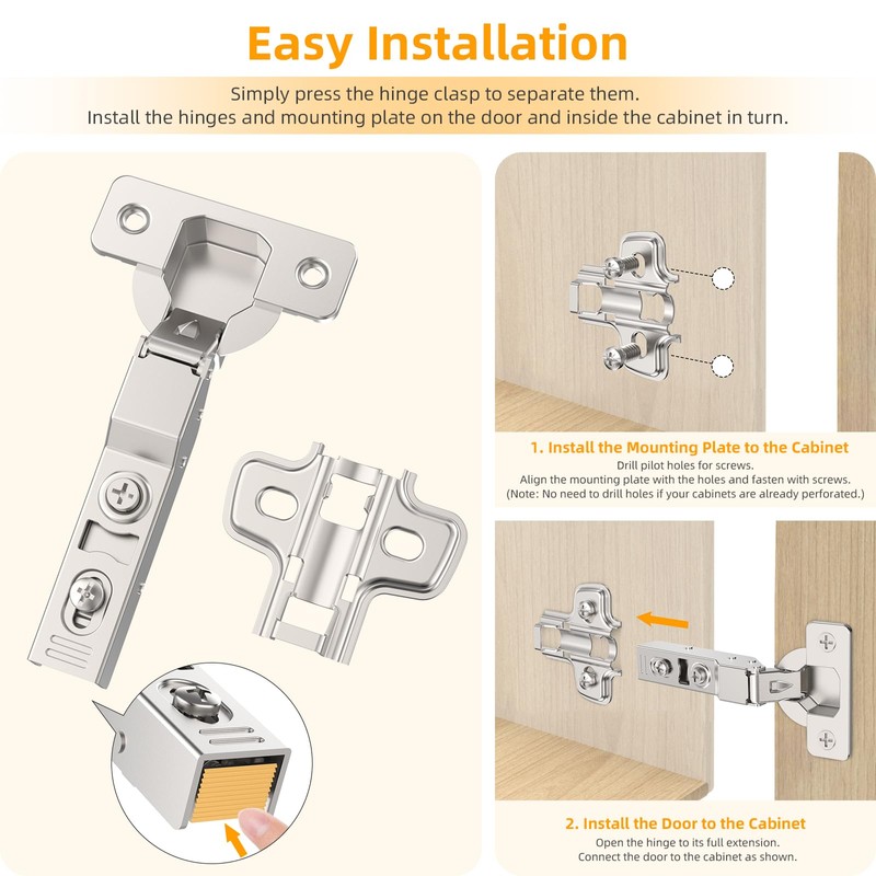 Furniware Set of 2 Middle Stop Cabinet Hinges, Opening Angle