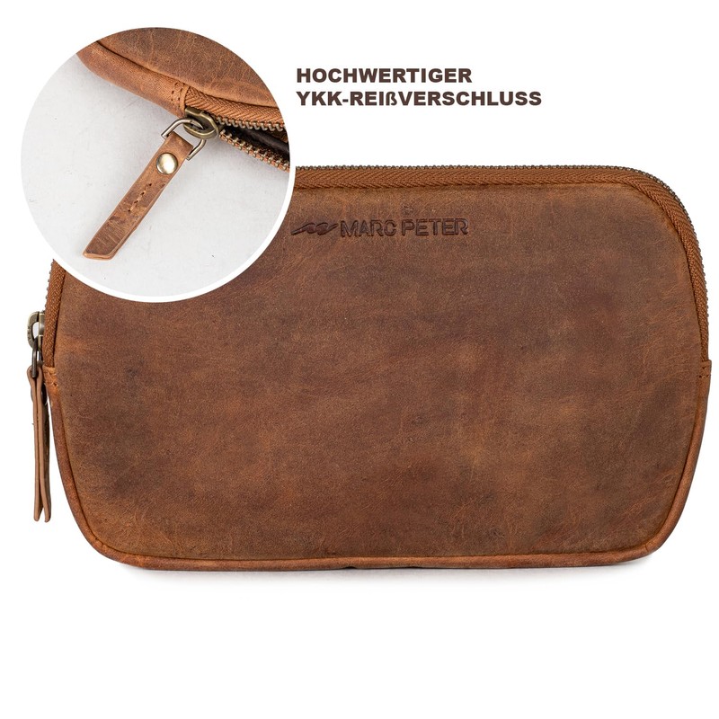 Marc Peter Vintage Darvin Leather Pencil Case with YKK Zip,