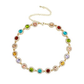 Clearine Colourful Costume Crystal Choker Necklace for Women, Multicolour Rhinsetone Gold Plated Chain Necklace Prom Party Jewellery