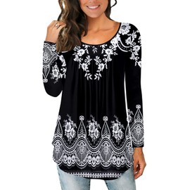 CHICZONE Women's Tops Long Sleeve Shirts Ladies Casual Crewneck Blouse Floral Printed Buttons Up Tunic FloLace