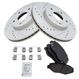 TRQ Front Posi Ceramic Pad & Performance Rotor Kit Set Compatible with 03-07 Honda Accord 2.4 05 Accord Hybrid 03-11 Element 31257 CD914