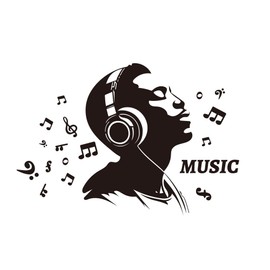 PLIGREAT DJ Music Notes Wall Decals Removable Vinyl Black Silhouette Headphones Wall Stickers Music Theme Wall Decals for Music Lovers Bar Living Room Bedroom Decoration DIY Home Wall Art Decor