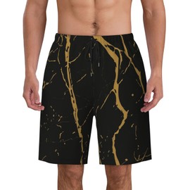 Jinlinhong - Traje de baño para hombre con forro de malla, secado rápido, pantalones cortos de playa, dorado (Gold Marble), XX-Large
