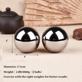 Tianigo Stainless Steel Baoding Balls Set, 2 Inches Chinese Health Balls, Metal Stress Relief Hand Massage Balls No Chime for Hand Exercise, Hands Therapy
