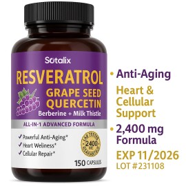 Sotalix Resveratrol +Grape Seed +Buercetin +Berberine & Milk Thistle –150 Capsul