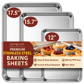 Baking Sheet Set of 3: Stainless Steel Cookie Sheets for Baking