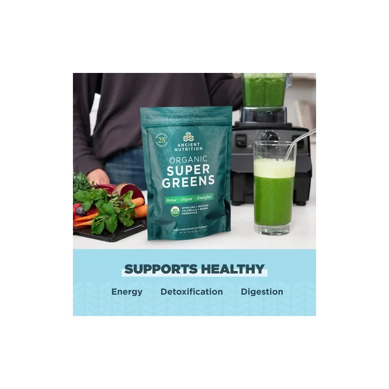 Ancient Nutrition Super Greens Polvo Orgánico 100 Porciones