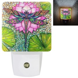Dragonfly Night Light Plug in LED Lamp Night Lights for Bedroom Lotus NightLight Decor for Kids Room Hallway Stairs Dimmable with Auto Sensor Adjustable Brightness Auto On/Off Dragonfly Gift for Women