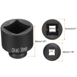 HARFINGTON 2pcs 4 Point Square Socket 1/2" Drive 30mm Metric Square Impact Socket CR-MO Blackening Standard Wheel Sockets Pneumatic Socket Tool for Auto Repair Mechanical Maintenance Home Use